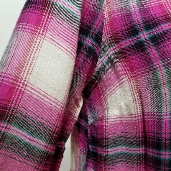 Lucky Brand top Medium plaid check flannel button up patch pocket long sleeve - Picture 6 of 15